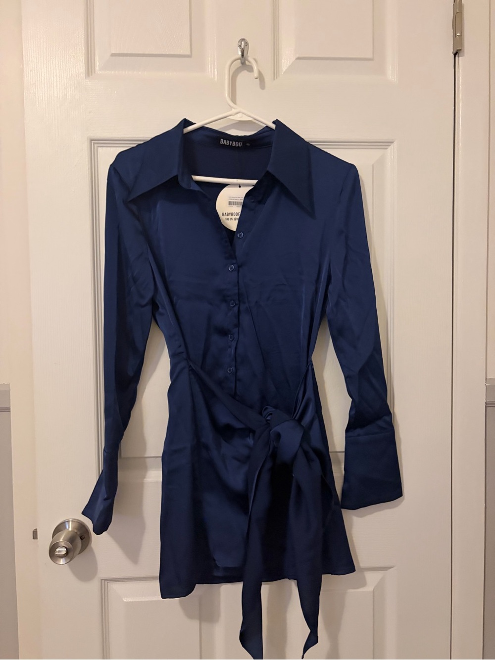 NWT Babyboo Gianna Mini Dress Satin Button-Front Mini Dress - Picture 4 of 5